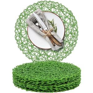 AHHFSMEI Paper Braided Round Placemats Set of 12 Natural Non-Slip Heat Resistant Table Mats for Dining Tables Woven Indoor Outdoor Place mats(Forest Green,12)