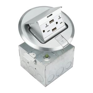 SELECT Lighting SLFB-PU-USB-NI 20A Pop Up USB Outlet Receptacles, Tamper Resistant Round Electrical Floor Box with Nickel Plated Brass Cover, Retractable Recessed Socket for Countertops & Floors