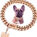 Stainless Steel Buckle Dog Collar, Cool Charm Pet Bulldog Jewelry Necklace, Waterproof Rose Gold Black Silver Anti-chew Curb Cuban Dog Collar 24 Inch (Rose Gold Cuban)