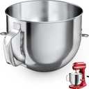 7 QT Food-Grade Stainless Steel Mixer Bowl Compatible With KITCHENAID BOWL LIFT STAND MIXERS 7 Quart, with Anti-slip handle & 2 matching locks, Stainless Steel Polished