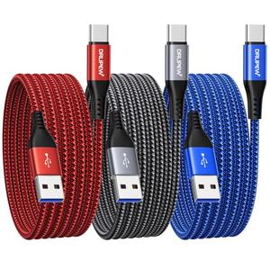 USB C Cable 10 ft 3Pack, Extra Long USB A to USB C Cable 10ft Braided Type C Fast Charging Cord for Samsung Galaxy S20 S21 S22 S23 S24 Ultra 5G S10 S9, A20 A51 A52 A72, iPhone 15 Series, PS5, Switch