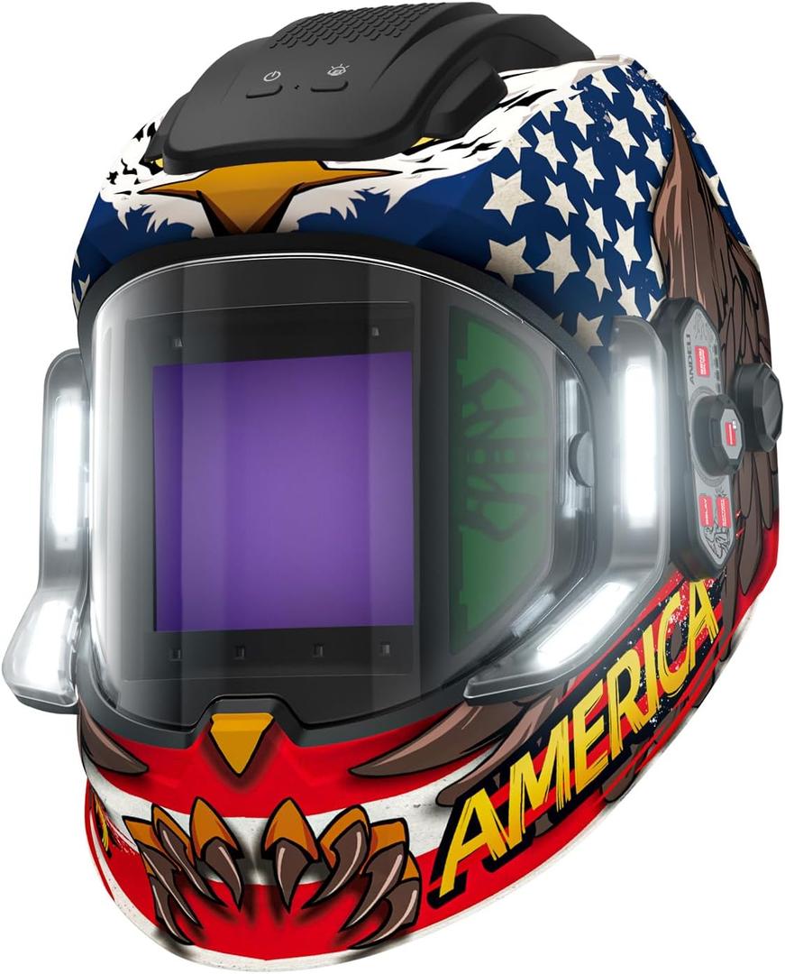 ANDELI Welding Helmet with 4 LED Light, Panoramic Large Viewing Screen 3.94"X3.74" True Color Auto Darkening Welding Helmet, 6 Arc Sensor 4/5-9/9-13 Type-C Charging