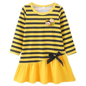 HIGHUZZA Baby Girl Clothes, Long Sleeve Bow Tie Embroidered Striped Yellow Bee Outfits for Fall Casual Birthday Party 12-18 Months