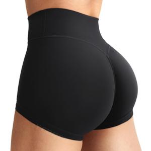 YEOREO Women's Biker Shorts 2.5" No Front Seam Elysina High Waist Hidden Scrunch Workout Gym Yoga Running Shorts (Black)