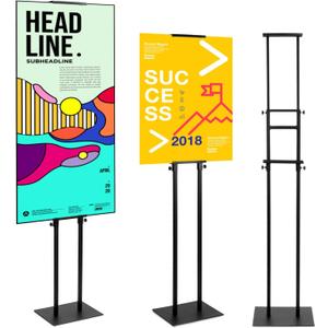 QWORK Double-Sided Adjustable Poster Stand, 2-Pack Heavy-Duty Metal Pedestal Sign Holders, Height up to 75"