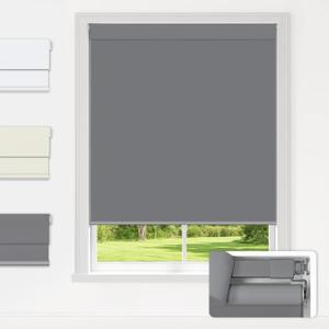LazBlinds No Drill Blinds for Indoor Windows, Blackout Roller Shades, Cordless Window Blackout Blinds, Thermal Insulated Fabric UV Protection, for in Home and Office, 25" W x 72" H, Grey