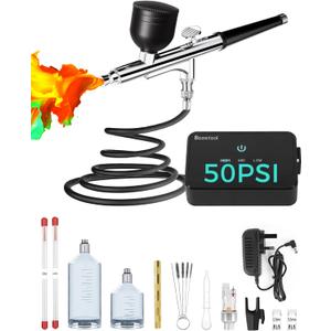 50 PSI Airbrush Kit with Air Compressor, High Pressure Portable Air Brush Gun with 0.2/0.3/0.5mm Nozzle/Cleaning Sets, Airbrush Spray Gun Set for Painting, Makeup, Cake Decor, Tattoo, Nails Art (Black)