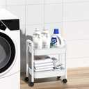 2Tier Plastic Rolling Utility Cart with Handle Tower Rack Snack Cart with Wheels MultiFunctional Storage Trolley for Kitchen Bathroom Laundry Home Office Living Room Organization, White