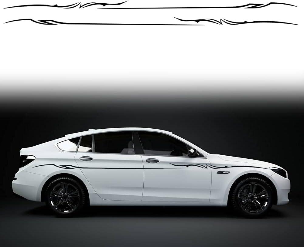 Leasinder 2Pcs 137.7'' Universal Stripe Graphics Car Auto Body Side Sticker Stripes Racing Sports Self-Adhesive Side Strip Decal Decoration Accessories for Truck SUV Off-Road Vehicles (Line Black)