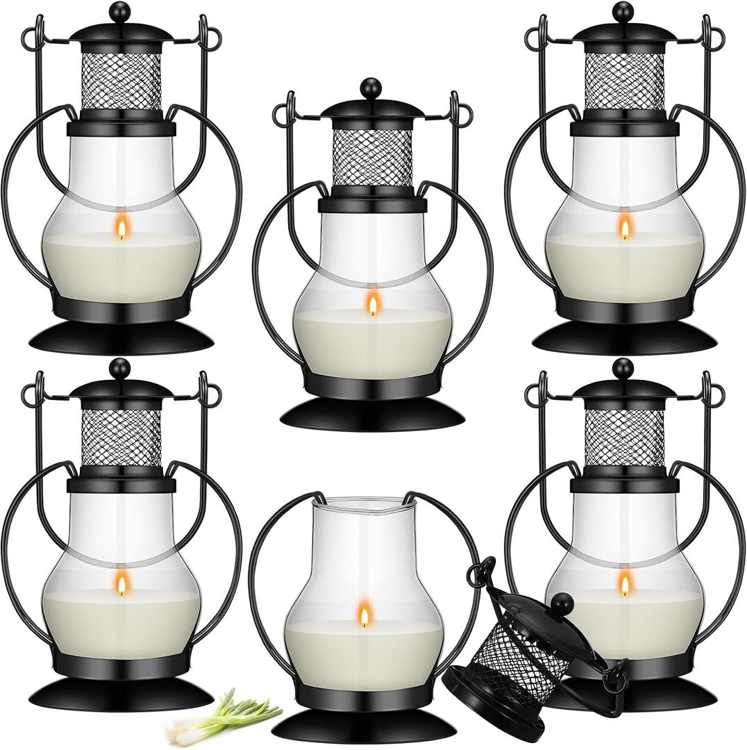 Tioncy 6 Pcs Citronella Candles Lantern Outdoor with Vintage Metal Holder 5.5" Scented Lemongrass Candles Natural Citronella Soy Wax for Home Patio Front Porch Camping Indoor Outside Decoration