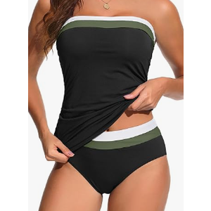 Daci Bandeau Tankini Swimsuits for Women - Two Piece Ruched Tummy Control Bathing Suit Strapless Swimwear with Bottom Size XL