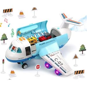 Toy Airplane with Smoke, Lights & Sounds, Friction Powered Plane Toy for Kids, Boys and Girls