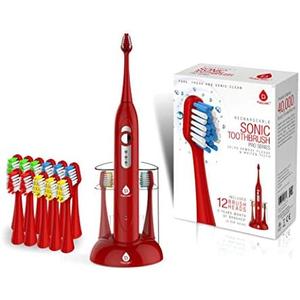 Pursonic S430 SmartSeries Electronic Power Rechargeable Sonic Toothbrush, 12 Brush Heads Included, Red