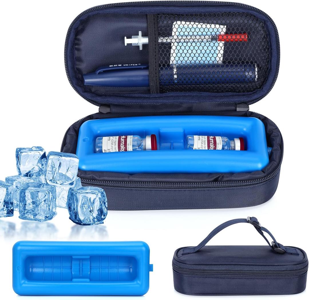 Insulin Vial Cooler Travel Case Diabetic Travel Case TSA Approved, Medicine Cooler for Travel Tsa Approved, Portable Mini CoolerCase with Protective Ice Brick  (G3_navy Blue)