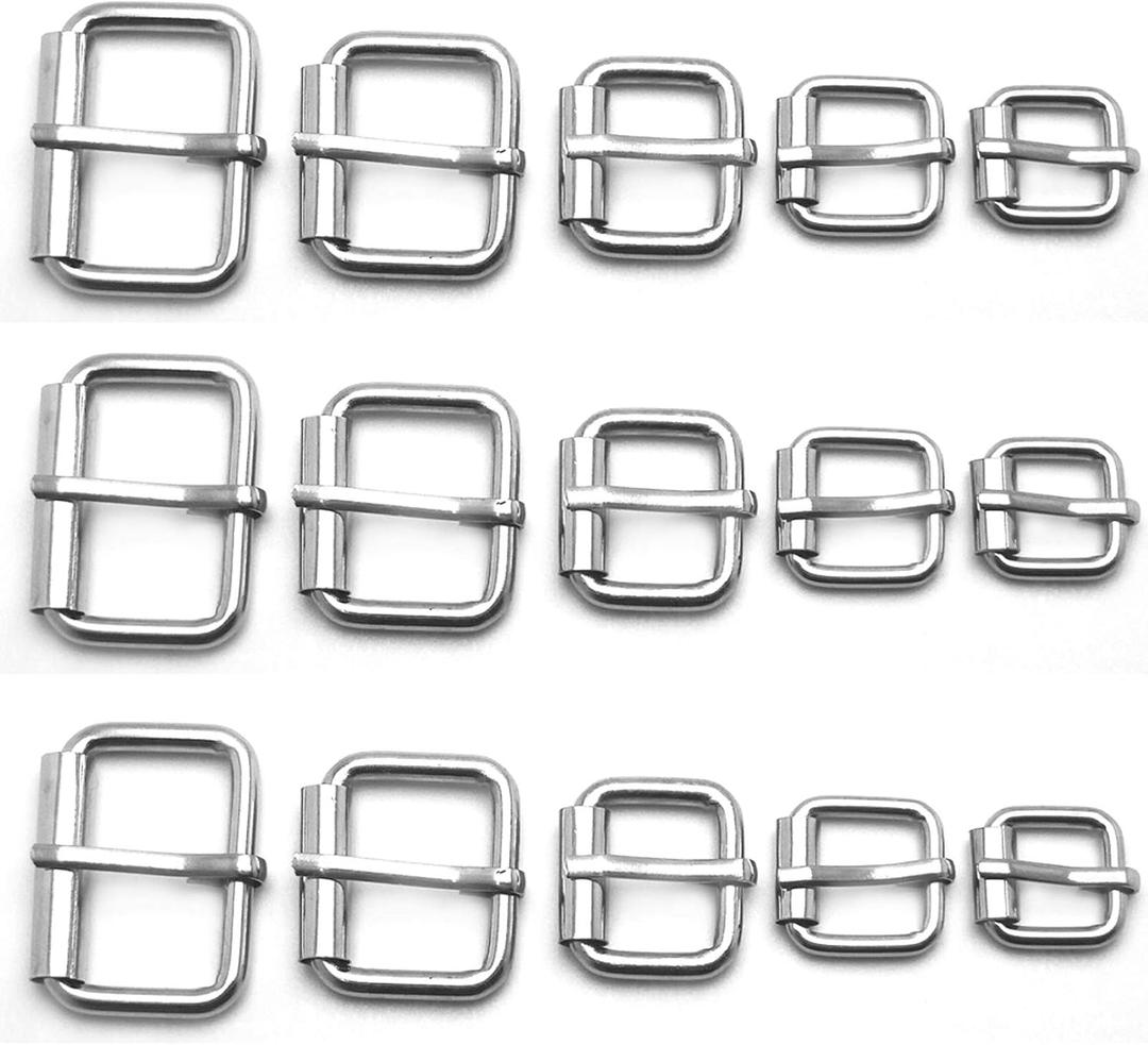 Assorted Multi-Purpose Metal Roller Buckles Belts Hardware Pin Buckle for Bags Leather Belt (Silver)