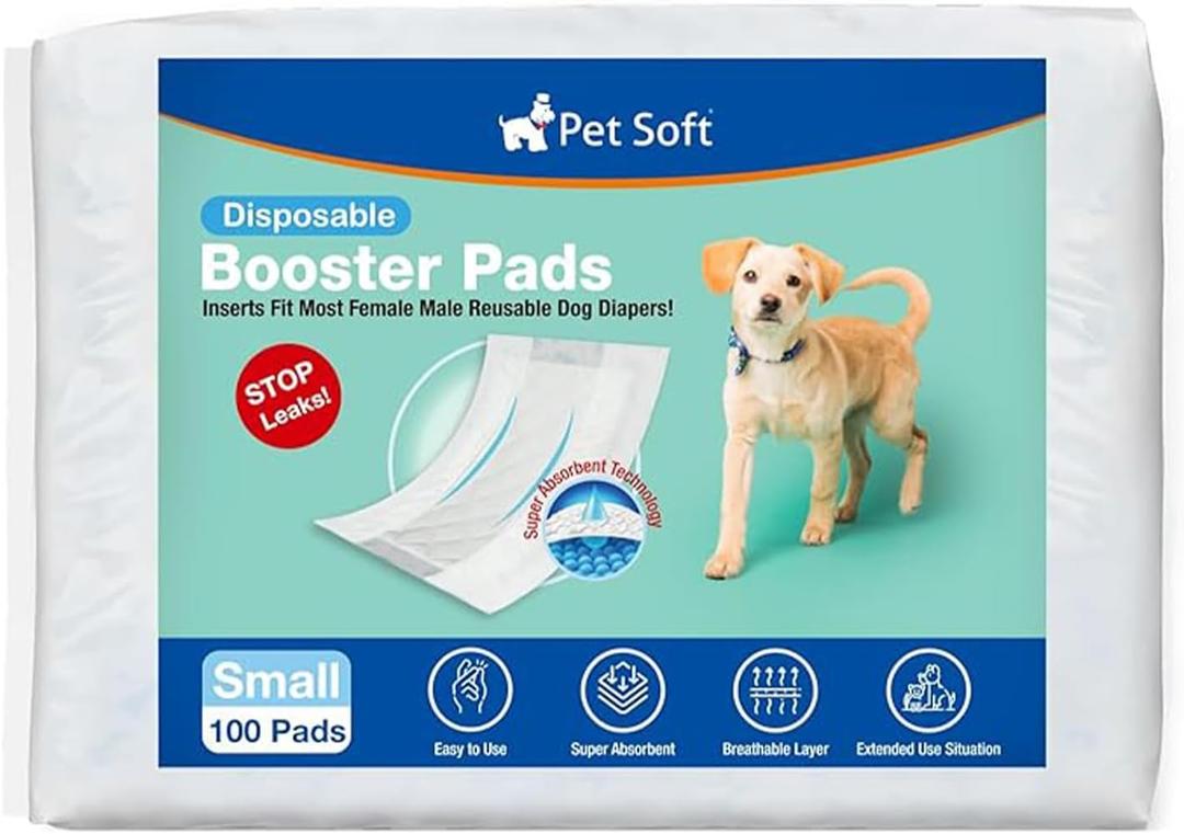 Pet Soft Dog Diaper Liners - Disposable Dog Diaper Booster Pads for Male & Female Dogs fit Most Dog Wraps and Belly Bands Up-Graded (Blue, S-100 count)