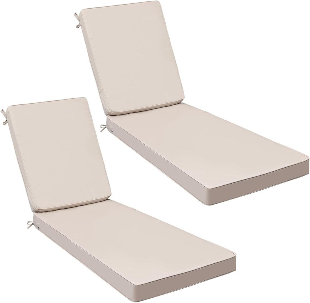 AAAAAcessories Outdoor Chaise Lounge Cushions, Fade-Resistant, Waterproof Patio Furniture Replacement Cushions, 74" x 23" x 3", Set of 2, Sandstone Beige