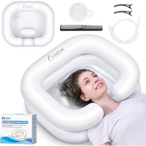 Inflatable Shampoo Basin - Portable Shampoo Bowl, Hair Washing Basin for Bedridden, Disabled,Injured, Hair Wash Tub for Dreadlocks and at Home Sink Washing (White)