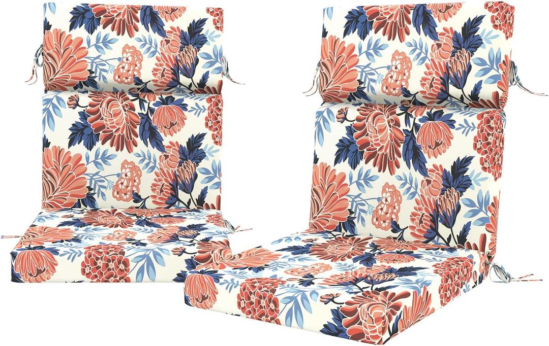 DYTXIII Outdoor High Back Chair Cushions Set of 2, 44"x22" Water Repellent Patio Seat Cushions with Elastic Sponge, All Weather Chair Pads for Rocking, Dining Chairs, Patio Furniture - Ruby Flower, 44”x22”x3”