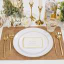 bUCLA 150PCS White and Gold Plastic Plates Disposable - 25 Guests Gold Dinnerware Set - Include 25 Each (Dinner & Dessert) Plates, 25 Knives, 25 Forks, 25 Spoons & 25 Cups for Party