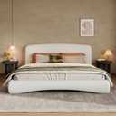 Christopher Knight Home Marlo Boucle Upholstered King Size Bed Frame with Lights, Modern King Bed Frame with Headboard, Wooden Slats Support, Easy Assembly, No Box Spring Needed, Cream