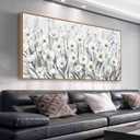 arteWOODS Flowers Framed Wall Art - Grey White Wildflowers Canvas Pictures Wall Decor Botanical Painting Artwork Elegant Floral Prints for Living Room Bedroom Home Decor 58 x 29in Natural Wood Frame