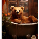 Bvkilrvc Unframed Canvas Wall Art, Bear In Bathtub Wall Decor Print Painting Gift Wall Living Room Bedroom Home Office Decoration Painting Unframed 12x18inch