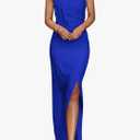 PRETTYGARDEN Women's Summer One Shoulder Long Formal Dresses Sleeveless Ruched Bodycon Wedding Guest Slit Maxi Dress, M