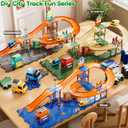 KIZONLY Puzzle Racer Kids Car Track Set, 4-Tier Race Tracks for Kids Ages 3-5 with 3 Cars, Traffic Parts, Trucks for Toddlers 2-4 Years, Floor Puzzle Tracks Car Gift for Boys Girls 3 4 5 Year Old