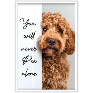 Funny Bathroom Wall Art Goldendoodle You Will Never Pee Alone Canvas Poster Print Funny Bathroom Signs Pictures Dog Lovers Computer Room Ideas Wall Decor 16x24inch Unframed (16L" x 24W")
