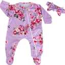 Aori Lifelike Reborn Baby Dolls Clothes 20 inch Purple Clothing Floral Jumpsuits Set for 17-20 Inch Newborn Girl Doll