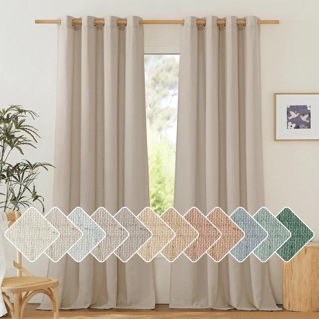 NICETOWN Thick Linen Blend Taupe Curtains 120 inches Long, Grommet Bedroom Window Treatments Privacy Added with Light Filtering Window Treatments for Living Room, W55 x L120, 2 Panels