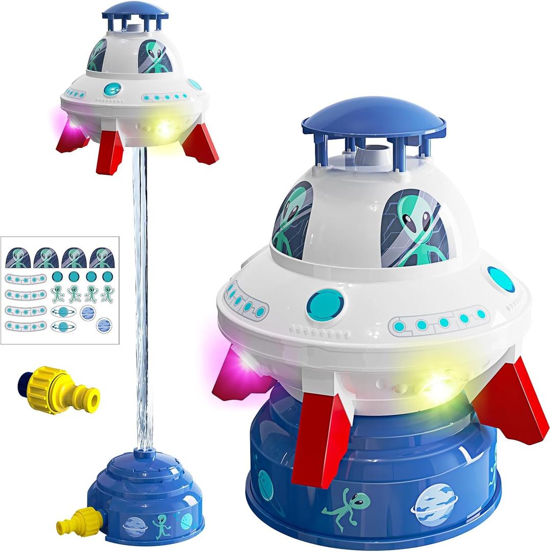 Skirfy UFO Water Sprinkler for Kids Toys,Outdoor Summer Water Rocket with Light Up Liftoff 9-16ft & Spin,Water Toy Backyard Lawn Birthday Gift for Gilrs Boys Age 3-8 Year Old