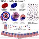 26Pcs 4th of July Decorations Patriotic Decor USA Flag String Red White Blue Paper Fans Star Streamer Pom Poms Hanging Swirls for Memorial Day,Fourth of July,Armed Forces Day,Flag Day