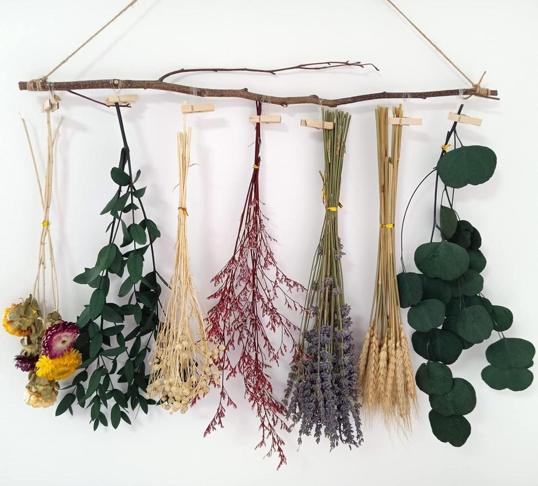Dried Flower Wall Hanging - Peony, 7 Count, Large, Natural, Mixed, Rustic, 7 Kinds, U-Shape, Indoor, Home Decor