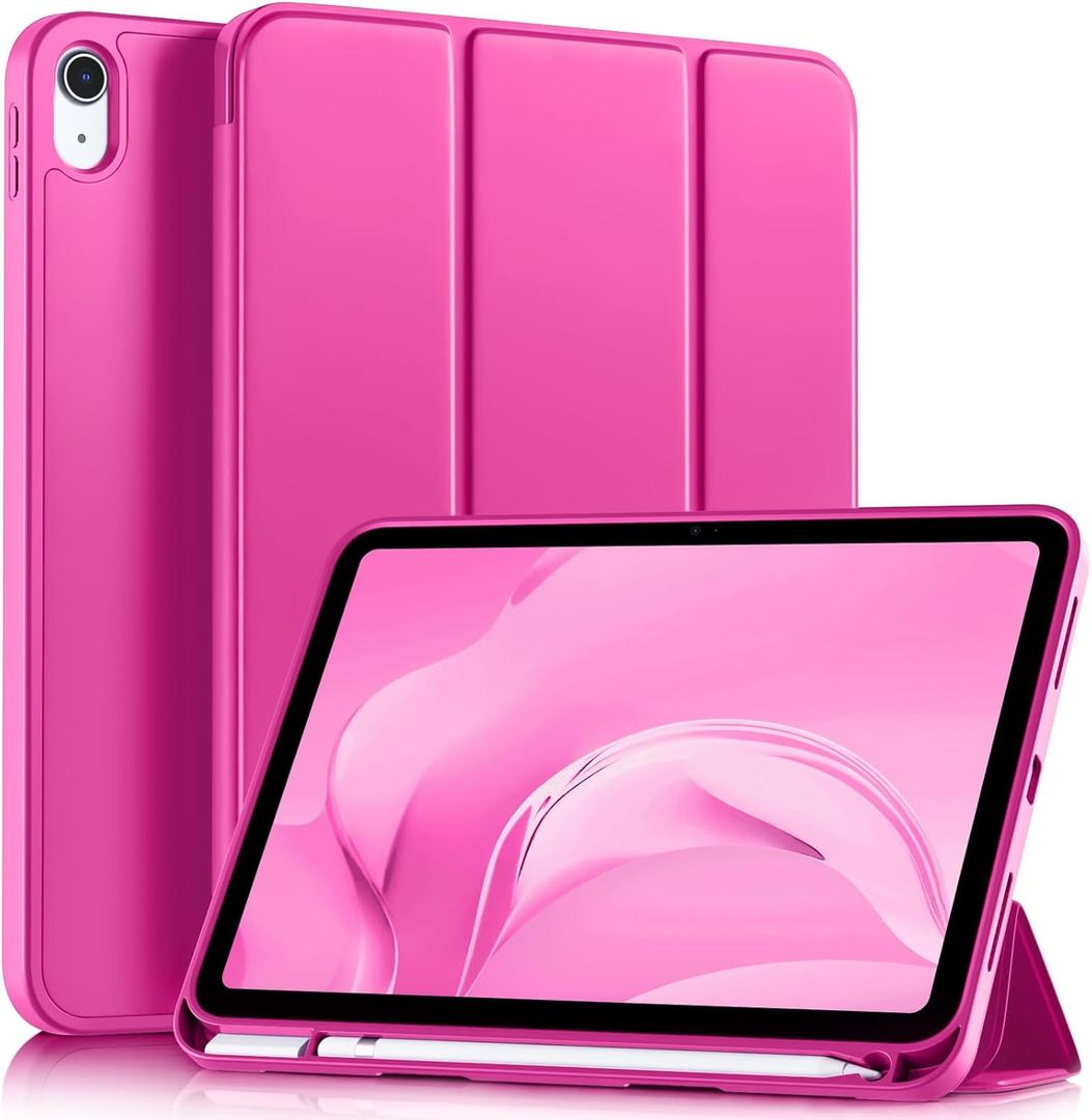Akkerds Compatible with iPad (A16) 11th Generation Case 11 Inch 2025, for iPad 10th Generation Case 10.9 Inch 2022 with Pencil Holder, Slim Trifold Stand Protective Cover with Soft TPU Back, Rose