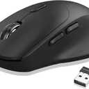 Computer Wireless Mouse with 2 Side Buttons (6 Total), 2400 DPI Adjustable, Silent Clicks & Anti-Slip Scroll Wheel, 2.4GHz with USB Receiver for Laptop, PC, Chromebook, Windows, Mac - Black