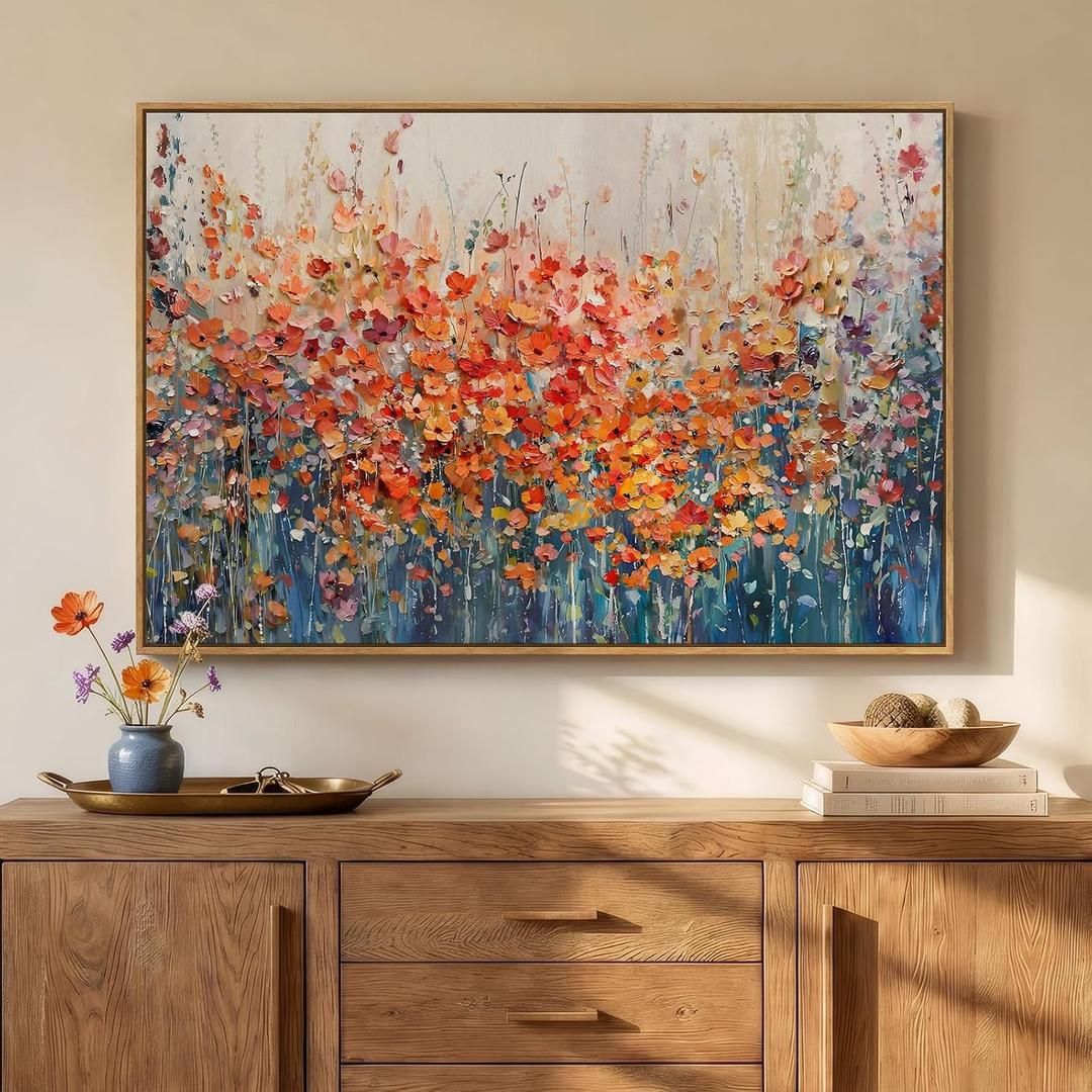 Framed Abstract Flower Wall Art, Colorful Botanical Floral Canvas Painting Prints for Modern Farmhouse Wall Art Decor, Wildflower Pictures for Living Room Bedroom Dining Room Wall Decor, 24x36 Inch