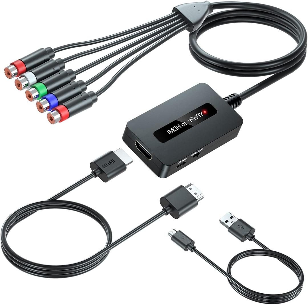 Female Component to HDMI Converter Cable with HDMI and Component Cables for PS2/ NGC/Wii/Xbox with Male Component, 1080P YPbPr to HDMI Converter, Component in HDMI Out Adapter