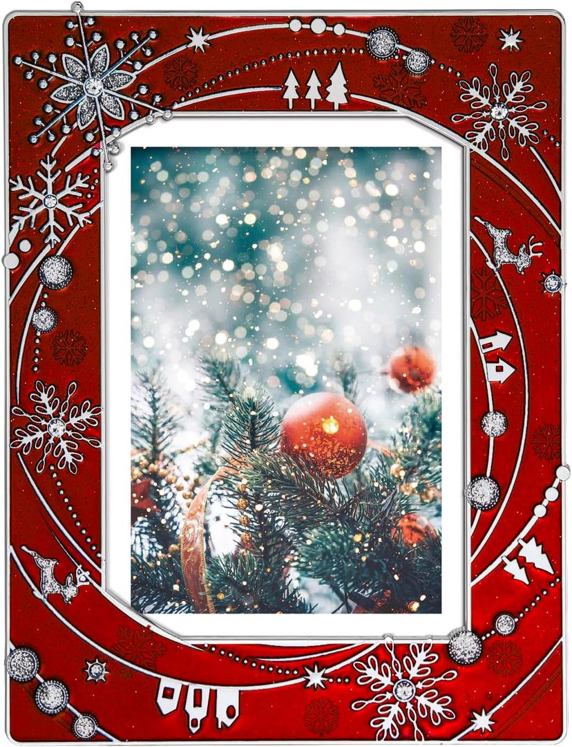 5x7 Christmas Picture Frame Snowflake Metal Photo Frame 2025 Christmas Decorative Holiday Gifts Winter Style (Red)