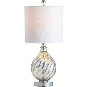 JONATHAN Y JYL1034A Lawrence 20.5" Glass/Metal LED Table Lamp Transitional Glam Bedside Desk Nightstand Lamp for Bedroom Living Room Office College Bookcase LED Bulb Included, Mercury Silver