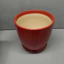 EPFamily Ceramic Pot for Plants 12 Inch - Plant Pot Indoor with Drainage Hole and Saucer Round Large Planter for Outdoor Plants Mid Century Modern Flower Pot for Home Decor Red