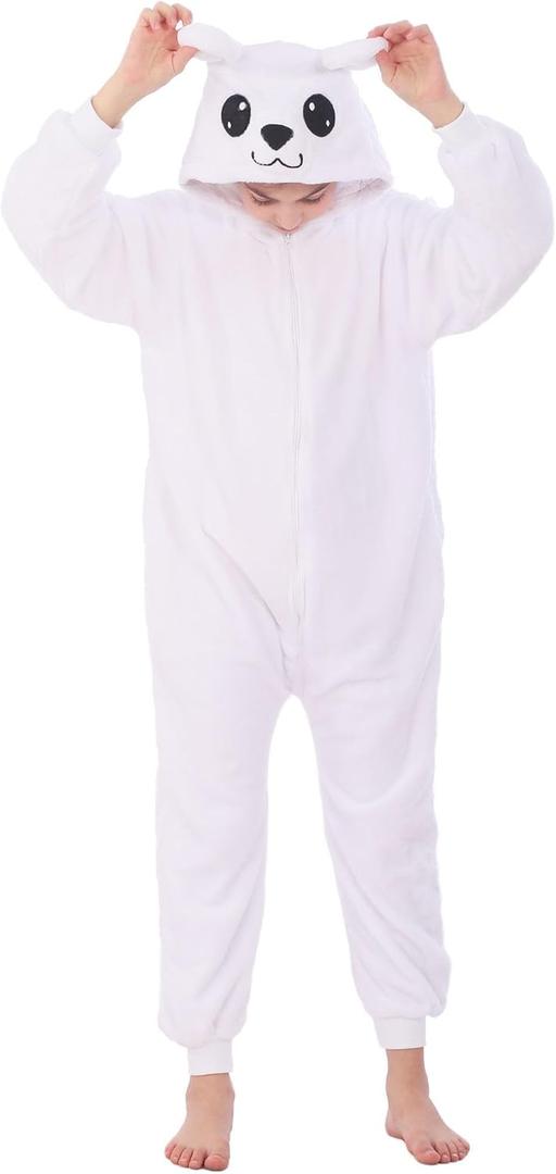 Animal Onesie Costumes for Kids Adults Cosplay Halloween for Boys Girls Womens Warm Plush One Piece (S(for height=4'6"-4'10"), Polar Bear)