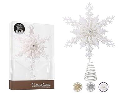 Christmas Traditions 8 inch Iridescent Glittered Multi-Layers Star Snowflake Tree Topper Star Home Decor/ Table/ Shelf Ornaments (Iridescent)