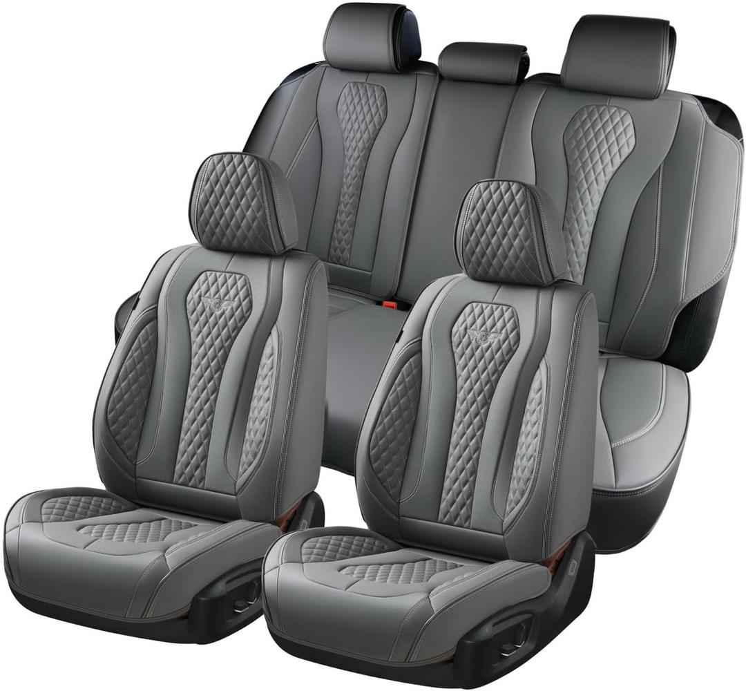 Seat Cover Leather Car Seat Covers Full Set Waterproof Car Seat Cover Full Seats Car Seat Protector Universal Fit Most Cars (Gray)