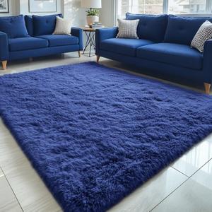 OLANLY 5x7 Machine Washable Large Area Rugs for Living Room, Bedroom, Soft Fluffy Shaggy Bedside Rug, Indoor Floor Carpet for Kids Girls and Boys, Dorms, Nursery, Home Decor Aesthetic, Navy Blue