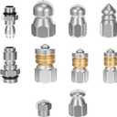 10 Pcs Sewer Jetter Nozzle Kit Stainless Steel Jetter Heads Kit otating Button Drain Cleaning Nozzle Tips for Pressure Washer, 1/4" & 3/8" NPT Quick Connectors Drain Cleaning Tips 5000 PSI