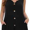 LARACE Women Plus Size Summer Dresses V Neck Sleeveless A Line Sundresses Button Down Midi Dress with Pockets (Black, XXL)
