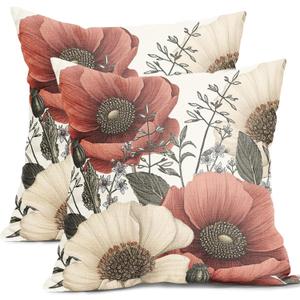 Vintage Flower Pillow Covers 18x18 Inch Rustic Floral Botanical Pattern Throw Pillow Covers Set of 2 Farmhouse Pillowcases Cotton Linen Cushion Covers for Couch Bed Sofa Chair Indoor Outdoor Decor