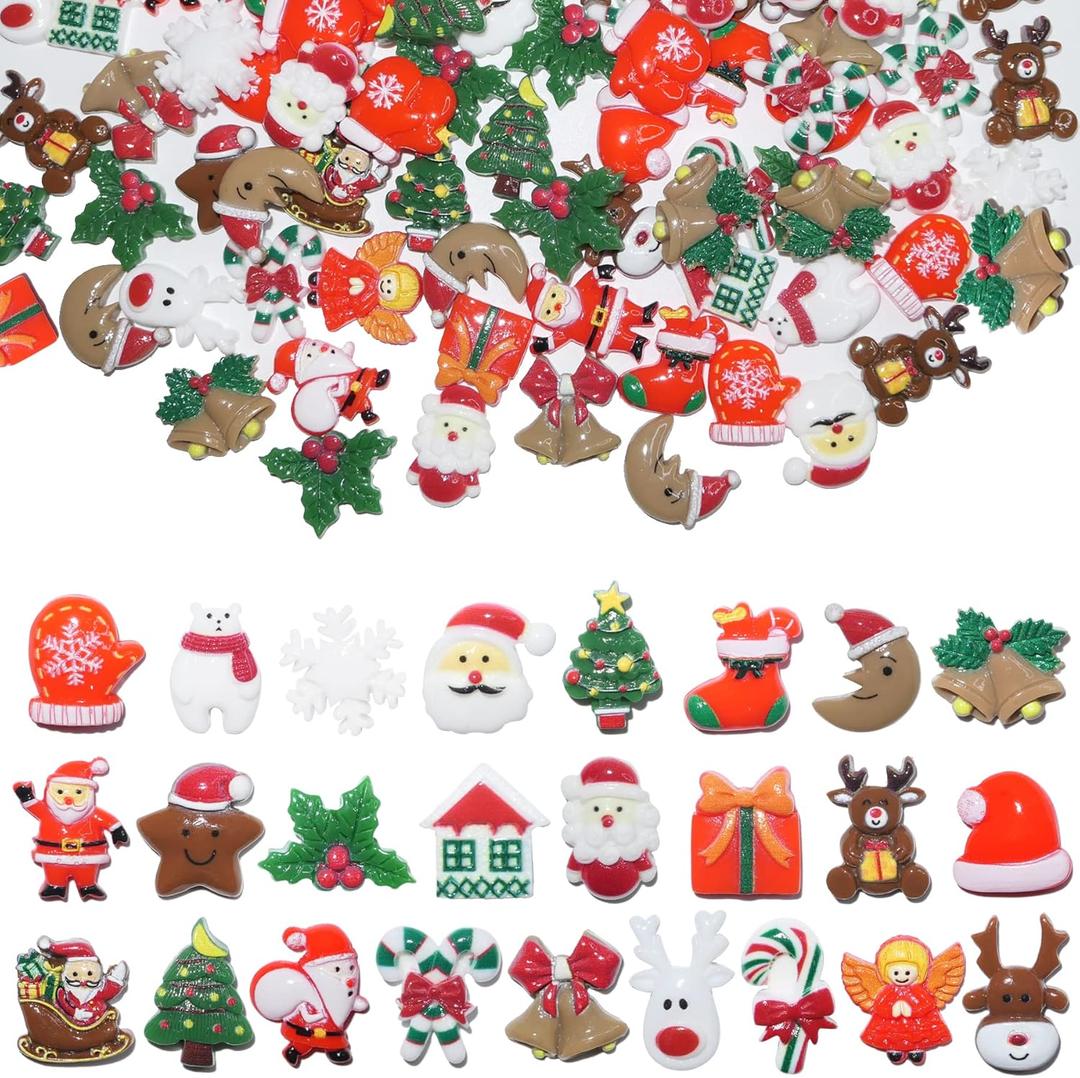 HADDIY Christmas Resin Charms for Crafts,100 Pcs Flatback Slime Charm Beads Miniature Ornaments for Christmas Embellishments,Craft Supplies and Mini Christmas Decorations